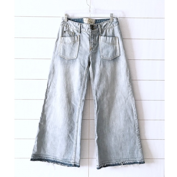 Free People Denim - Free People Malik Patch Pocket Fray Wide Leg Jeans
